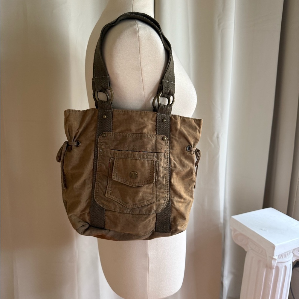 Y2k Khaki Cargo Shoulder Bag  With Ties on the side